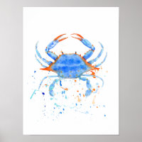 Abstract watercolor blue crab Print