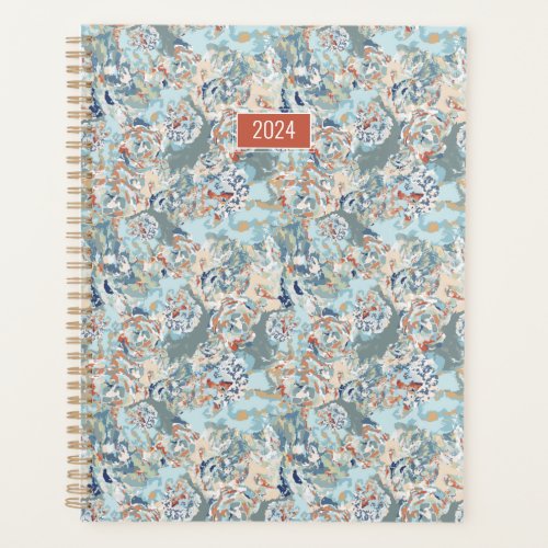Abstract Watercolor Blue Cream Floral Pattern Plan Planner