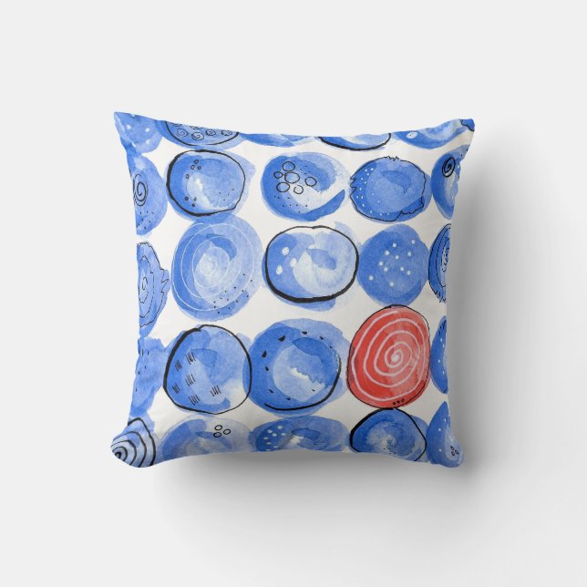 Abstract Watercolor Blue Dots Throw Pillow (Front)