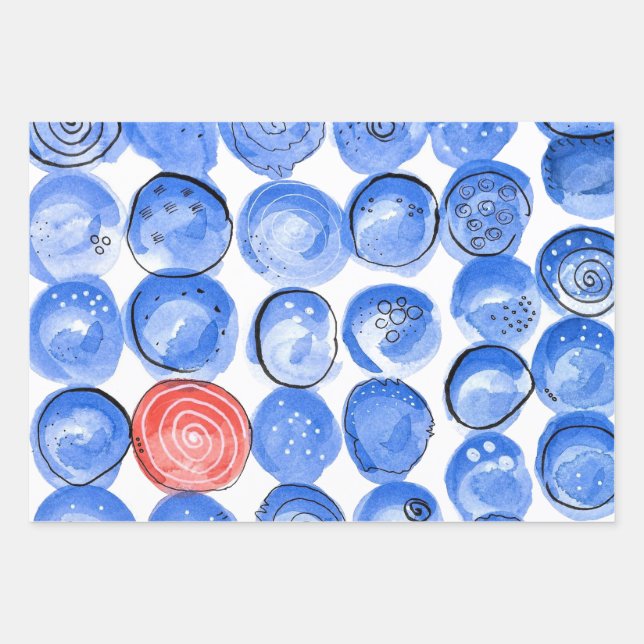 Abstract Watercolor Blue Dots Wrapping Paper Sheets (Front)