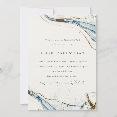 Abstract Watercolor Blue Gold Beach Bridal Shower Invitation