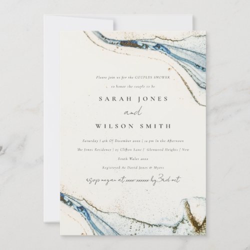Abstract Watercolor Blue Gold Beach Couples Shower Invitation