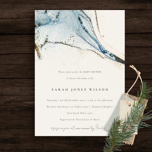 Abstract Watercolor Blue Gold Beachy Baby Shower Invitation