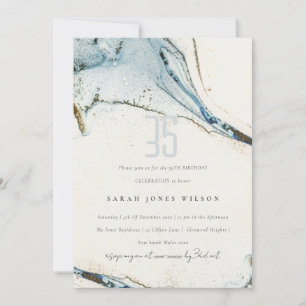 Abstract Watercolor Blue Gold Beachy Birthday Invitation