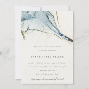 Abstract Watercolor Blue Gold Beachy Bridal Shower Invitation