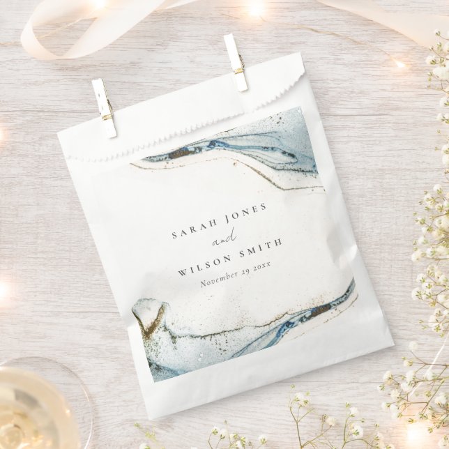 Abstract Watercolor Blue Gold Beachy Wedding Favor Bag (Clipped)