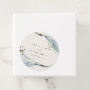 Abstract Watercolor Blue Gold Beachy Wedding Favor Tags