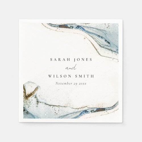 Abstract Watercolor Blue Gold Beachy Wedding Napkins