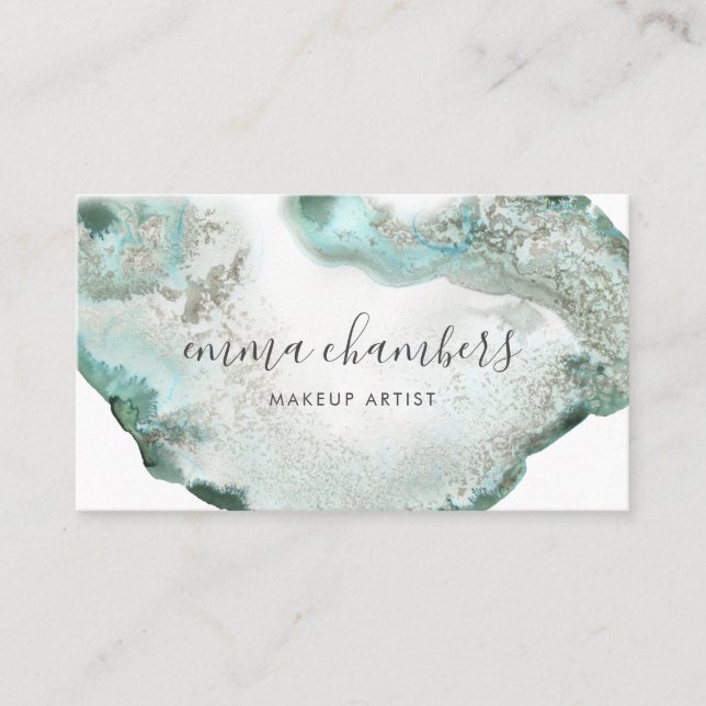 Abstract Watercolor Blue Green Agate Business Card (Front)