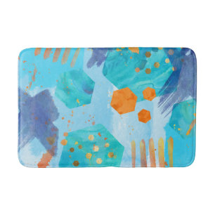Abstract watercolor blue hexagon bath mat