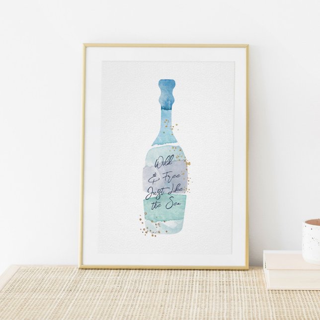 Abstract Watercolor Blue Ocean Message in a Bottle Poster (Creator Uploaded)