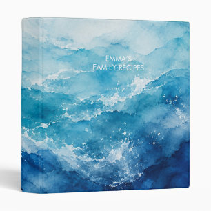 Abstract Watercolor Blue Ocean Sea 3 Ring Binder