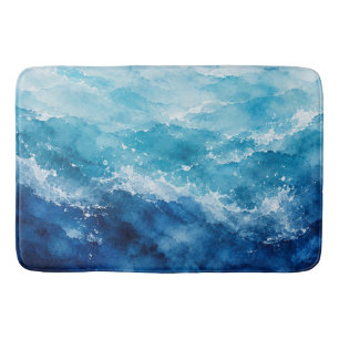 Abstract Watercolor Blue Ocean Sea Bath Mat