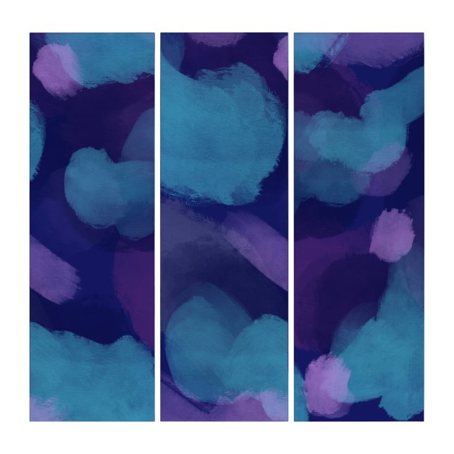 Abstract watercolor blue pink purple painting triptych (Front)