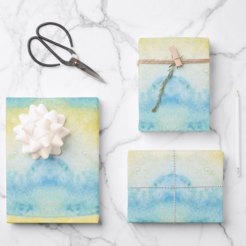 Abstract watercolor blue sea and yellow sun  wrapping paper sheets