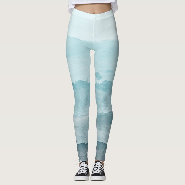 Abstract watercolor blue sea leggings (Front)