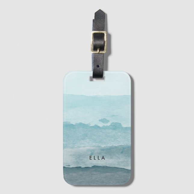 Abstract watercolor blue sea luggage tag (Front Vertical)