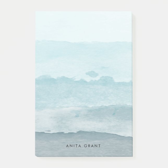 Abstract watercolor blue sea post-it notes (Front)