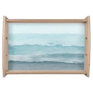 Abstract watercolor blue sea serving tray