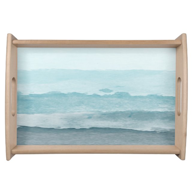 Abstract watercolor blue sea serving tray (Front)