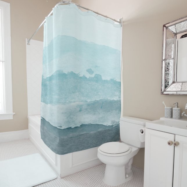 Abstract watercolor blue sea shower curtain (In Situ)