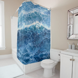 Abstract watercolor blue sea  shower curtain
