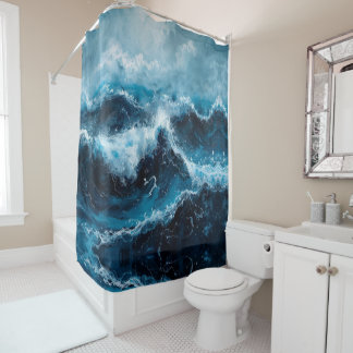 Abstract watercolor blue sea  shower curtain