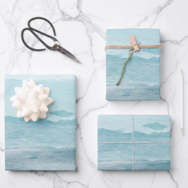 Abstract watercolor blue sea wrapping paper sheets (Front)