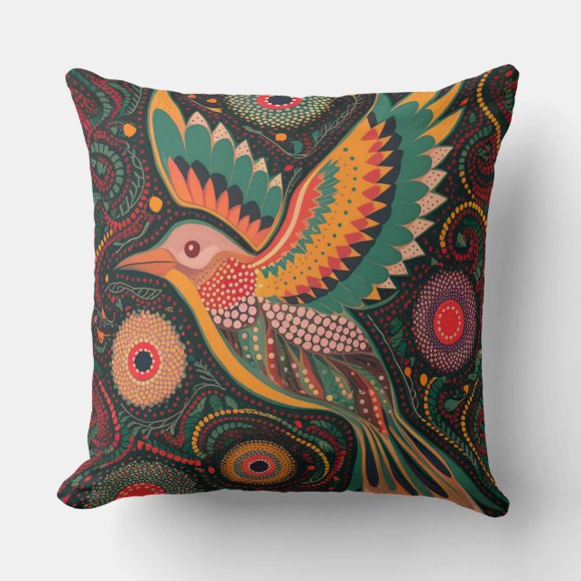 Abstract watercolor boho abstract bird dot art throw pillow (Front)