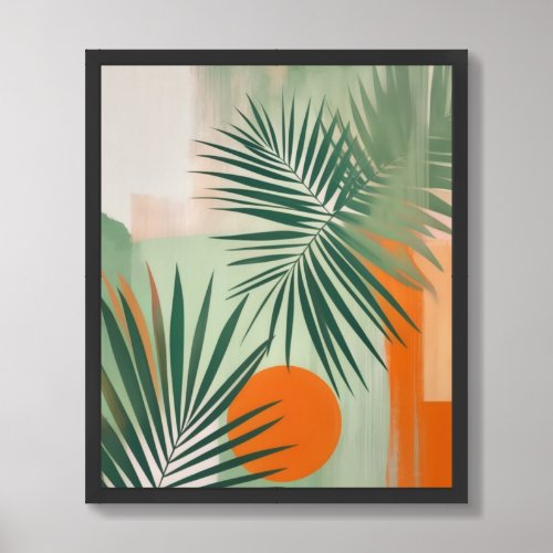 Abstract watercolor boho leaf pattern 4 framed art