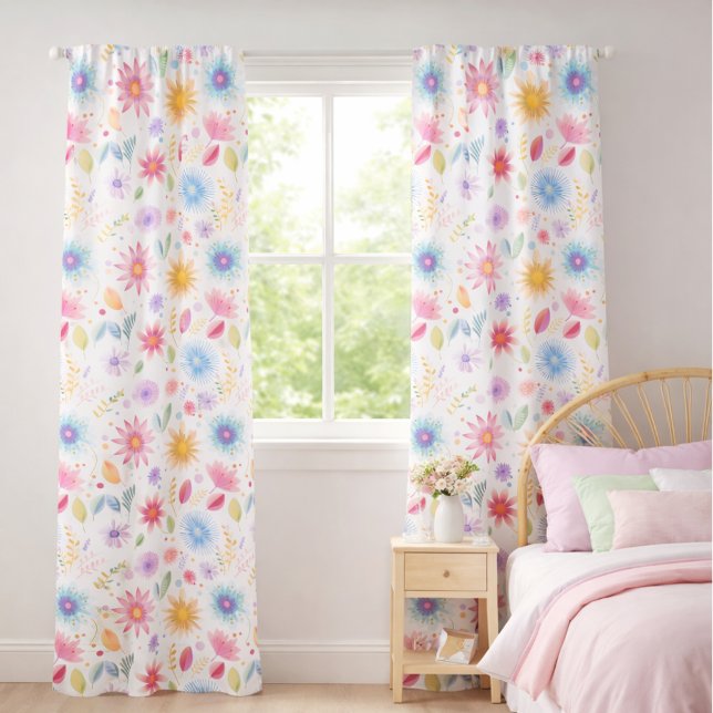 Abstract Watercolor Boho Wildflower Blackout Curtains (Creator Uploaded)