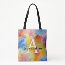 Abstract Watercolor Bright Vibrant Colors Monogram