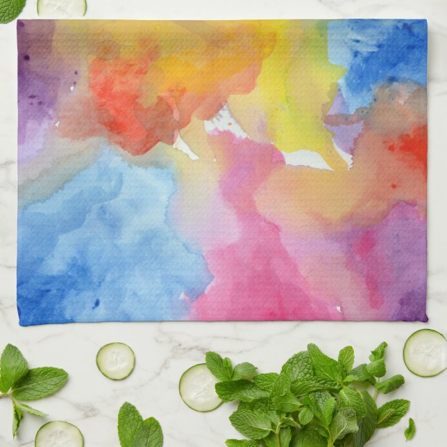 Abstract Watercolor Bright Vibrant Colors Painting Kitchen Towel (Folded)