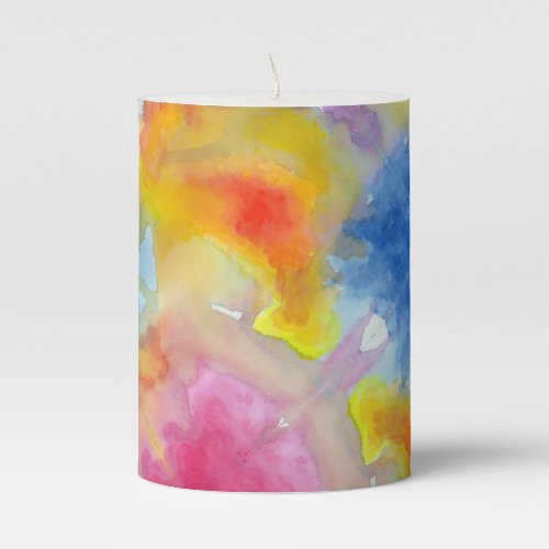 Abstract Watercolor Bright Vibrant Colors Painting Pillar Candle