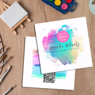 Abstract watercolor Brush Strock artist Square Business Card