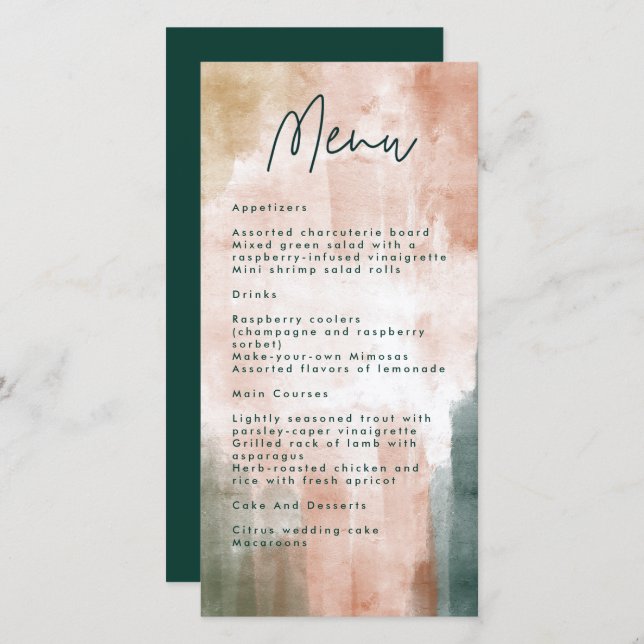 Abstract Watercolor Brush Stroke Wedding Menu Card (Front/Back)