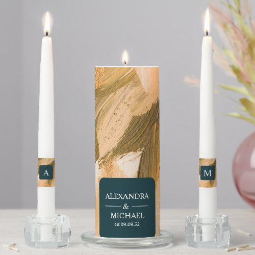 Abstract Watercolor Brush Stroke Wedding Unity Candle Set