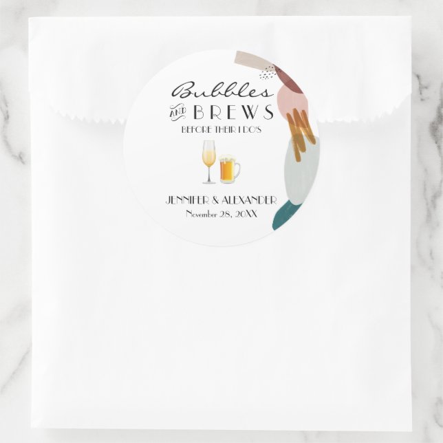 Abstract Watercolor Bubbles & Brews Classic Round Sticker (Bag)