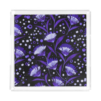 Abstract Watercolor Carnation Flowers Pattern Acrylic Tray