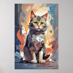 Abstract Watercolor Cat Expressionism Painting  Poster