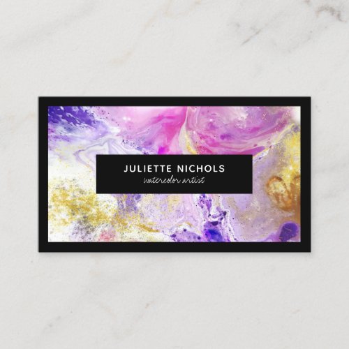 Abstract watercolor chic pink purple gold artist business card