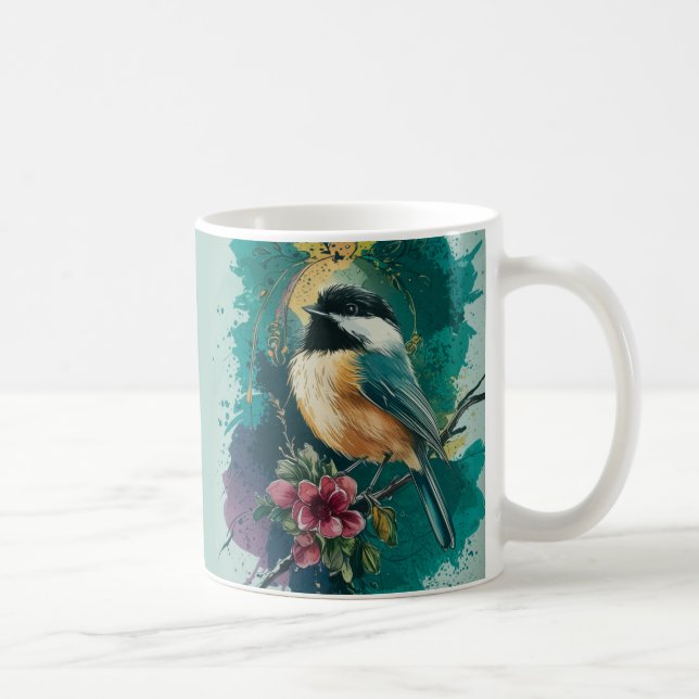 Abstract Watercolor Chickadee - Teal Mug (Right)