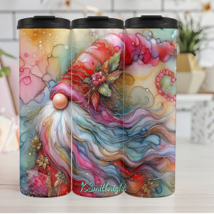 Abstract Watercolor Christmas Gnome Art Thermal Tumbler