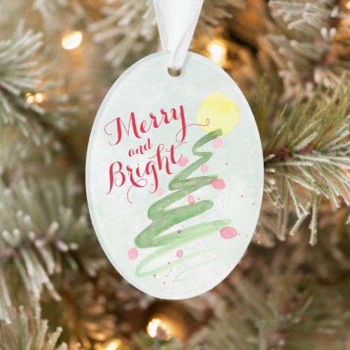 Abstract Watercolor Christmas Tree Oval Photo Ornament