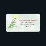 Abstract Watercolor Christmas Tree Return Address Label<br><div class="desc">These return address labels feature an artsy design with an abstract hand painted watercolor Christmas tree made of swirls and dots. The background is a light green marbled texture. Whimsical and Festive,  these labels are perfect for all of your holiday mailings.</div>