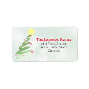 Abstract Watercolor Christmas Tree Return Address Label