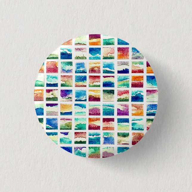 Abstract Watercolor Cloud Squares  Button (Front)