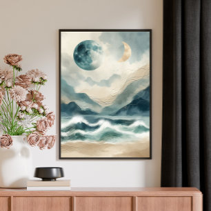Abstract Watercolor Coastal Waves Canvas Art