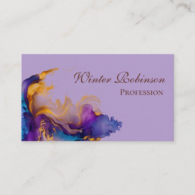 Abstract watercolor colorful and golden ink  business card (Front)
