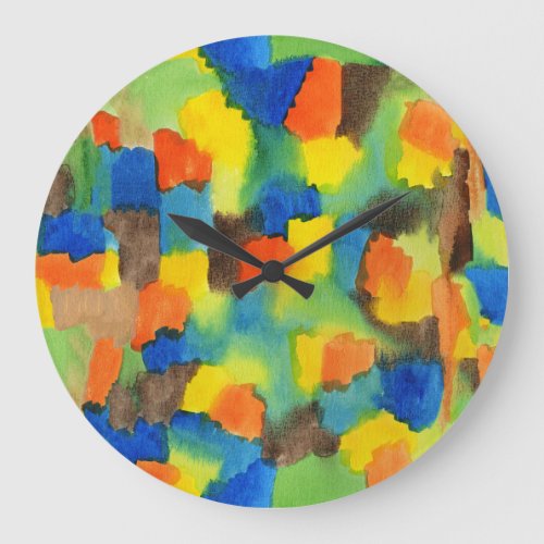 Abstract Watercolor Colorful Brush Strokes Large Clock